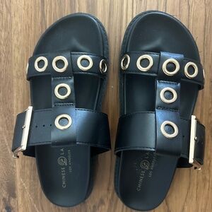 Chinese Laundry faux leather T strap sandal